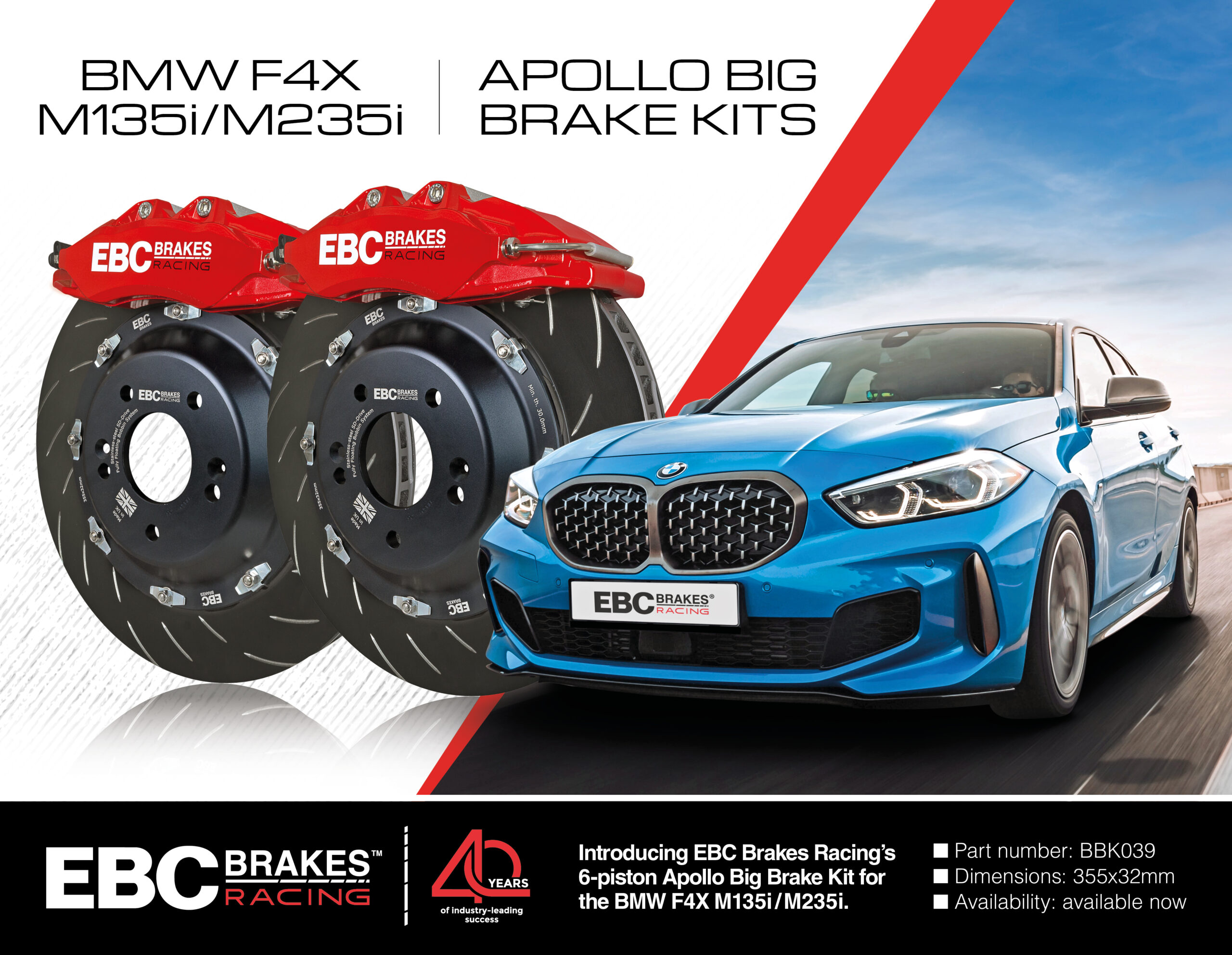 EBC Brakes Racing 6-Piston Apollo Big Brake Kit Now Available for F4X-Series BMW M135i/M235i Models